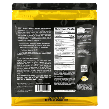 California Gold Nutrition, Sport, 100% Whey Protein Isolate, Very Vanilla Flavor, 2 lbs (907 g)