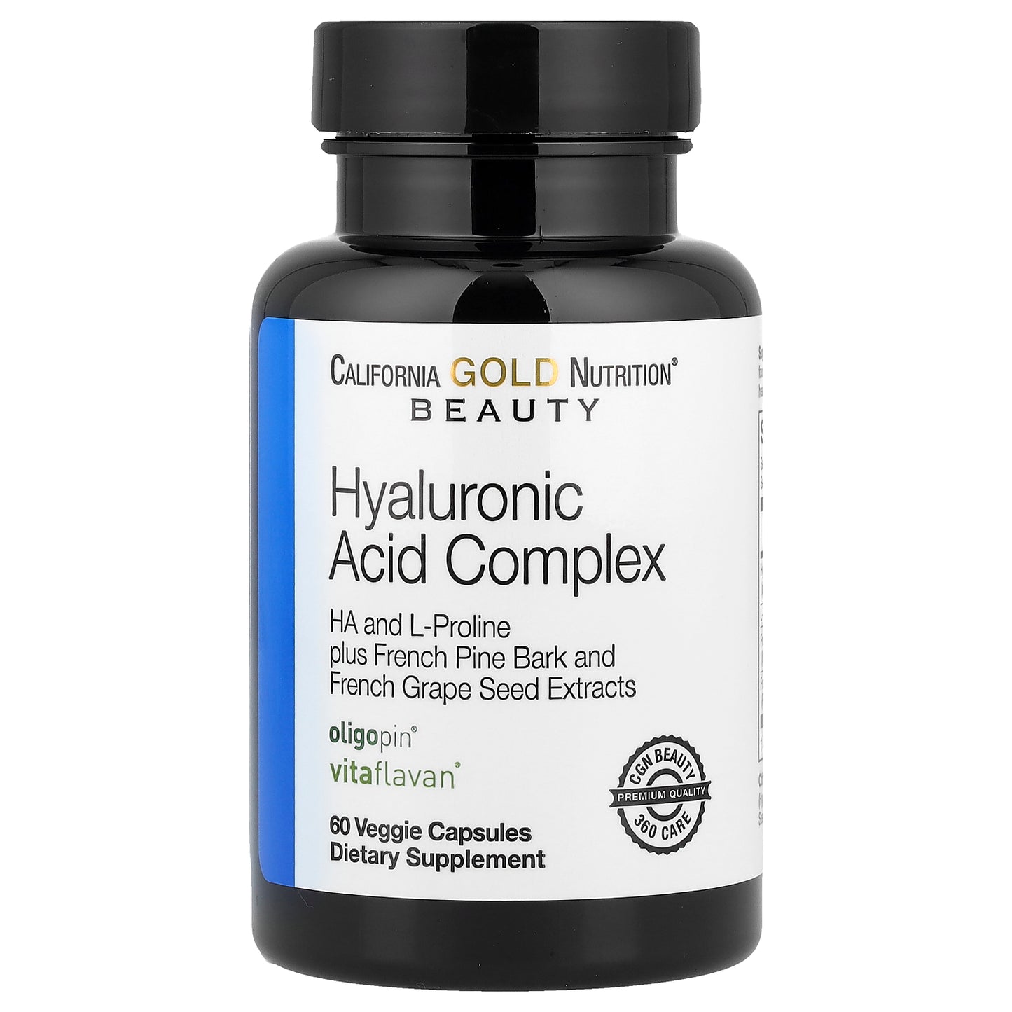 California Gold Nutrition, Hyaluronic Acid Complex with L-Proline, French Grape Seed and French Maritime Pine Bark Extract, 60 Veggie Capsules