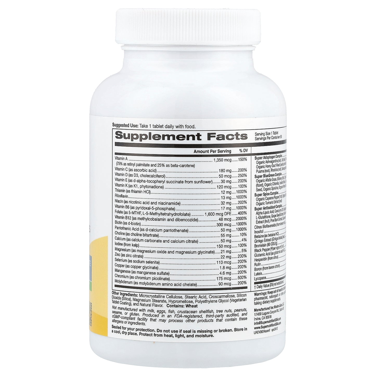 Super Nutrition, SimplyOne®, Men's Multivitamin with Super Adaptogen Complex, Greens, Spices, Antioxidant, and Vitamin C, Iron Free, 90 Tablets