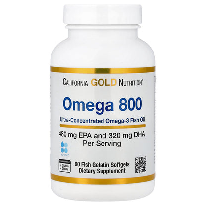 California Gold Nutrition, Omega 800 Ultra-Concentrated Omega-3 Fish Oil, KD-Pur Triglyceride Form, 90 Fish Gelatin Softgels (1,000 mg per Softgel)