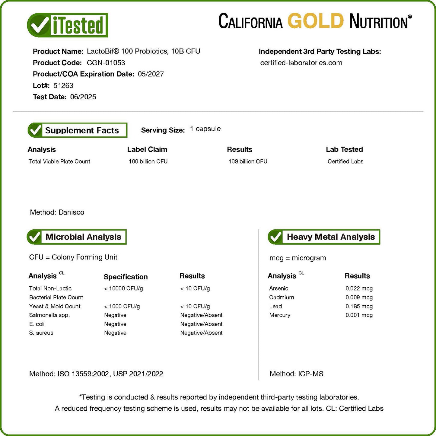 California Gold Nutrition, LactoBif® 100 Probiotics, 100 Billion CFU, 30 Veggie Capsules