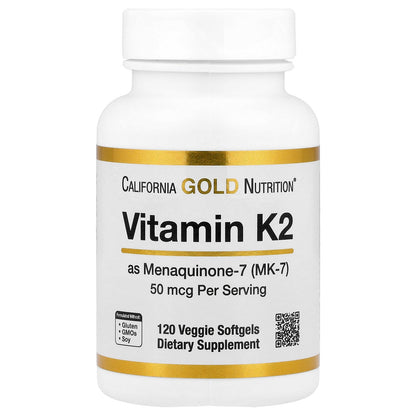 California Gold Nutrition, Vitamin K2 (as Menaquinone-7), 50 mcg , 120 Veggie Softgels