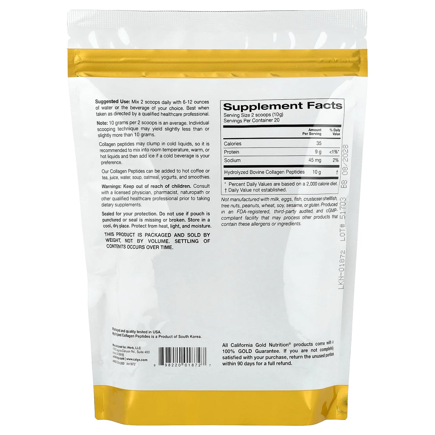 California Gold Nutrition, Hydrolyzed Collagen Peptides, Type I & III, Unflavored, 7.05 oz (200 g)