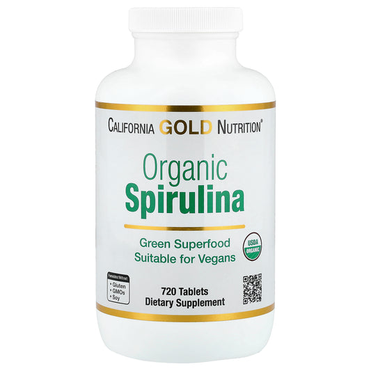 California Gold Nutrition, Organic Spirulina with Phycocyanin, Chlorophyll, and Carotenoids, 720 Tablets