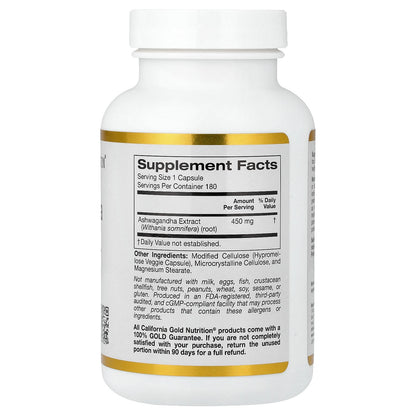 California Gold Nutrition, Ashwagandha, 450 mg, 180 Veggie Capsules
