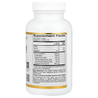 California Gold Nutrition, Antarctic Krill Oil, Omega-3 Phospholipids Complex with Astaxanthin, Natural Strawberry and Lemon, 120 Fish Gelatin Softgels