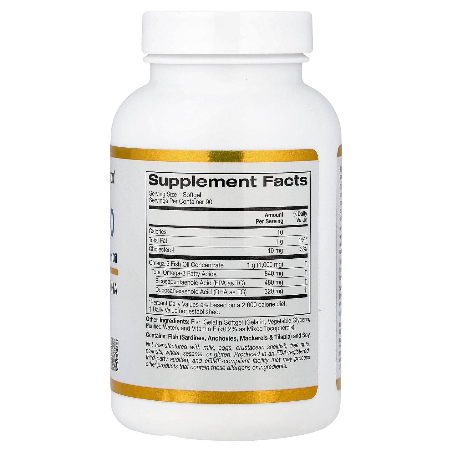 California Gold Nutrition, Omega 800 Ultra-Concentrated Omega-3 Fish Oil, KD-Pur Triglyceride Form, 90 Fish Gelatin Softgels (1,000 mg per Softgel)