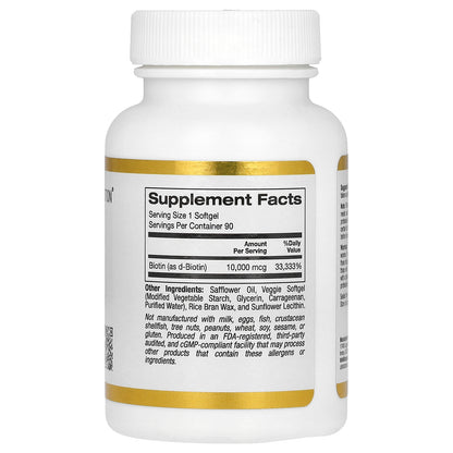 California Gold Nutrition, Biotin, 10,000 mcg, 90 Veggie Softgels