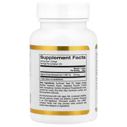 California Gold Nutrition, Vitamin K2 (as Menaquinone-7), 50 mcg , 120 Veggie Softgels