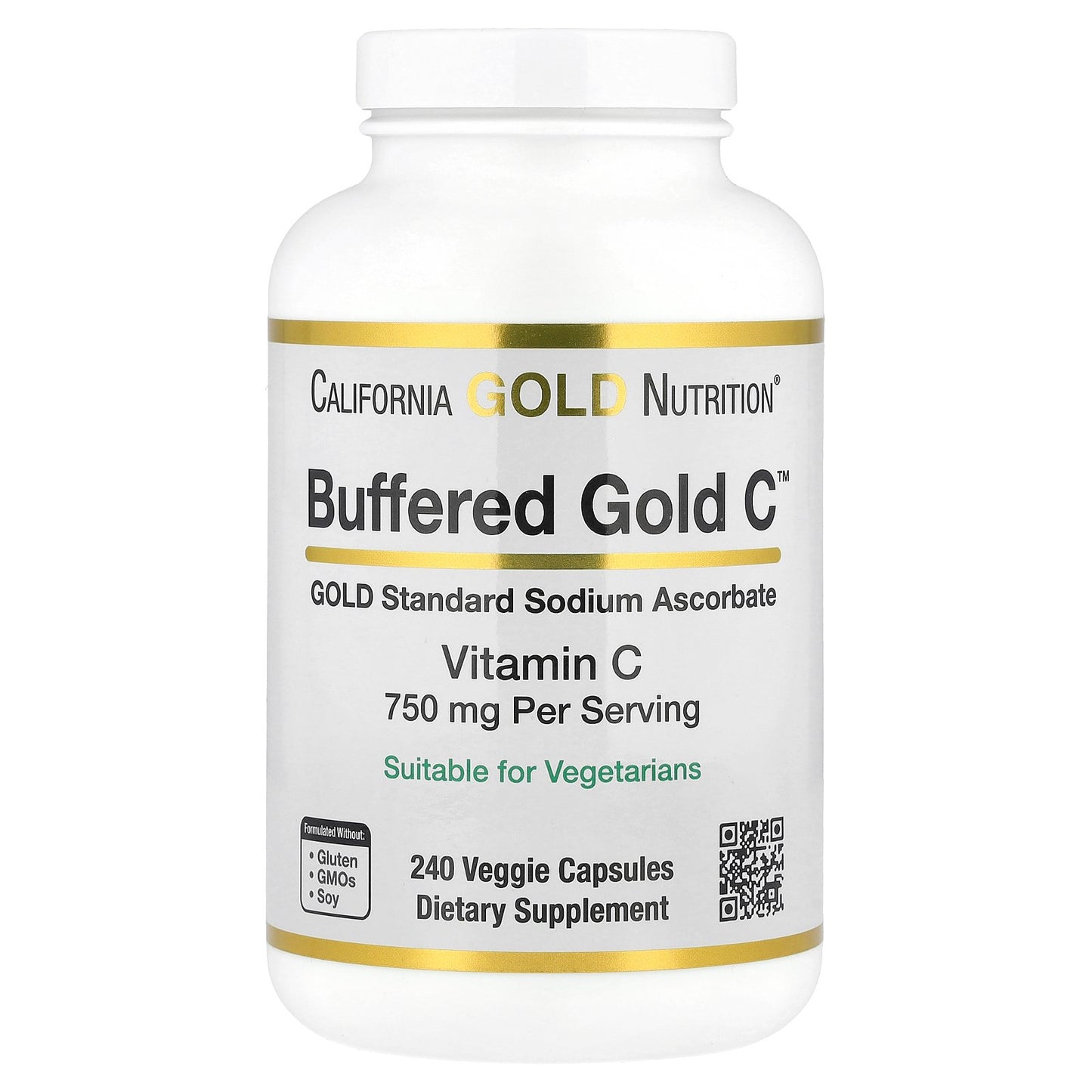 California Gold Nutrition, Buffered Gold C™, GOLD Standard Sodium Ascorbate (Vitamin C), 240 Veggie Capsules