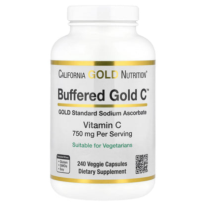 California Gold Nutrition, Buffered Gold C™, GOLD Standard Sodium Ascorbate (Vitamin C), 240 Veggie Capsules