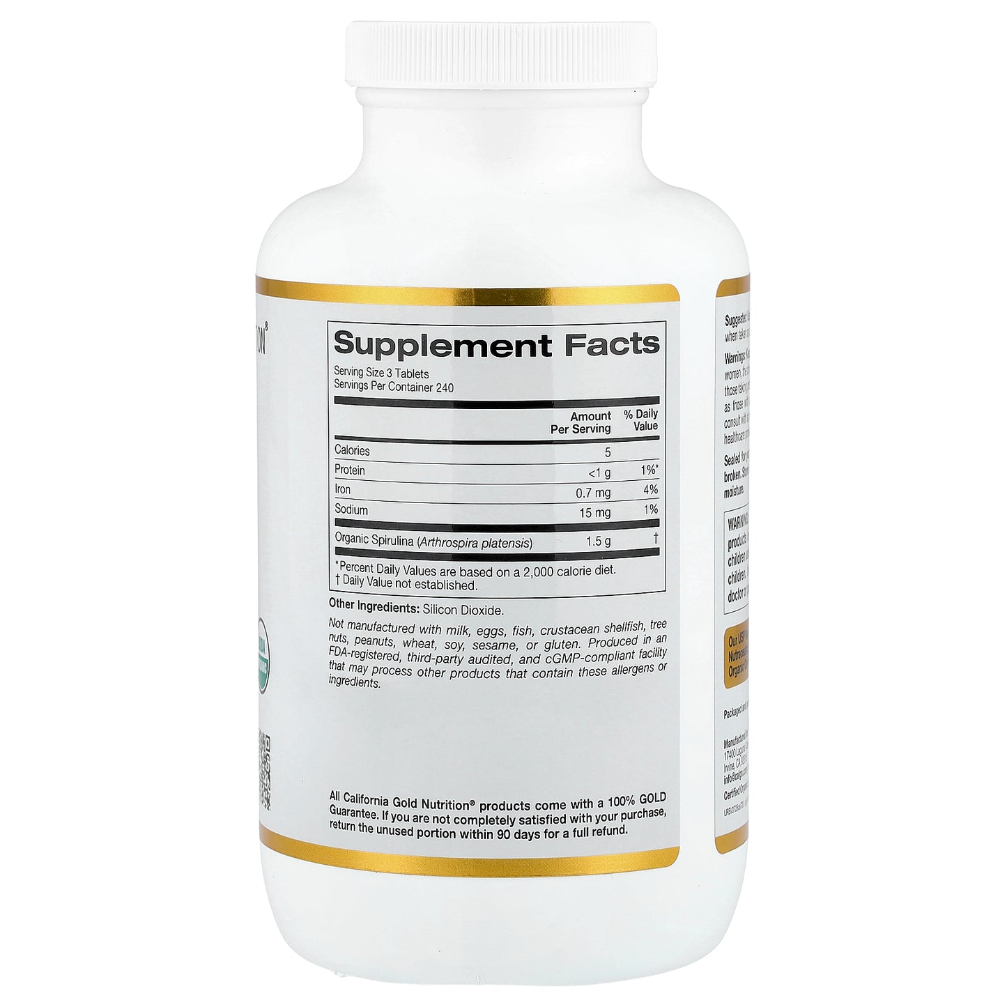 California Gold Nutrition, Organic Spirulina with Phycocyanin, Chlorophyll, and Carotenoids, 720 Tablets