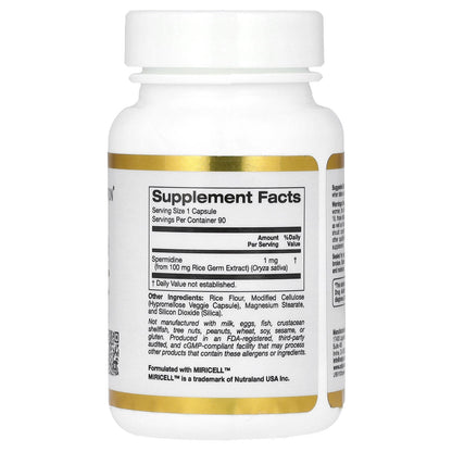 California Gold Nutrition, Spermidine, Rice Germ Extract, 1 mg, 90 Veggie Capsules