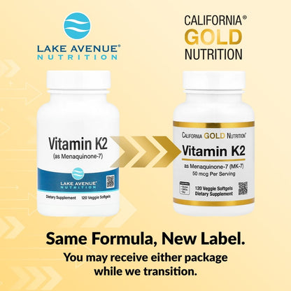 California Gold Nutrition, Vitamin K2 (as Menaquinone-7), 50 mcg , 120 Veggie Softgels