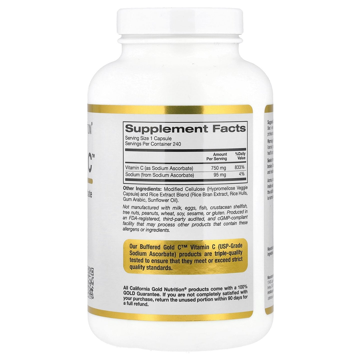 California Gold Nutrition, Buffered Gold C™, GOLD Standard Sodium Ascorbate (Vitamin C), 240 Veggie Capsules