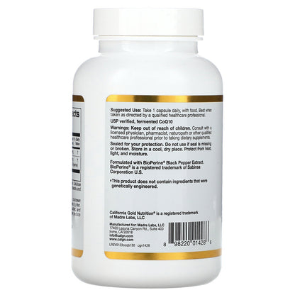 California Gold Nutrition, CoQ10 with BioPerine, 100 mg, 150 Veggie Capsules