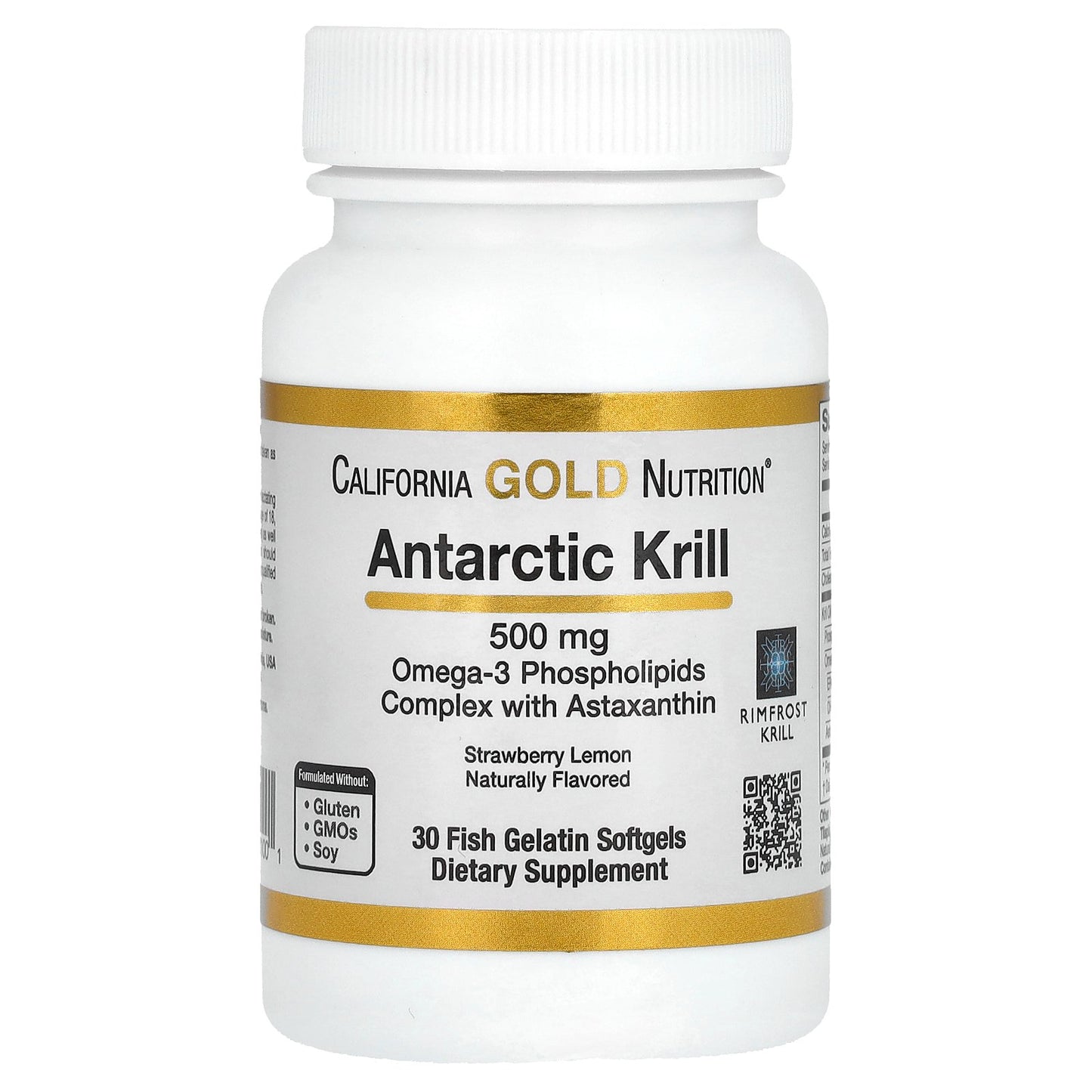 California Gold Nutrition, Antarctic Krill Oil, Omega-3 Phospholipids Complex with Astaxanthin, Natural Strawberry and Lemon Flavor, 500 mg, 30 Fish Gelatin Softgels