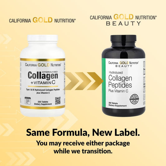California Gold Nutrition, Hydrolyzed Collagen Peptides, Type I & III, and Vitamin C, 250 Tablets