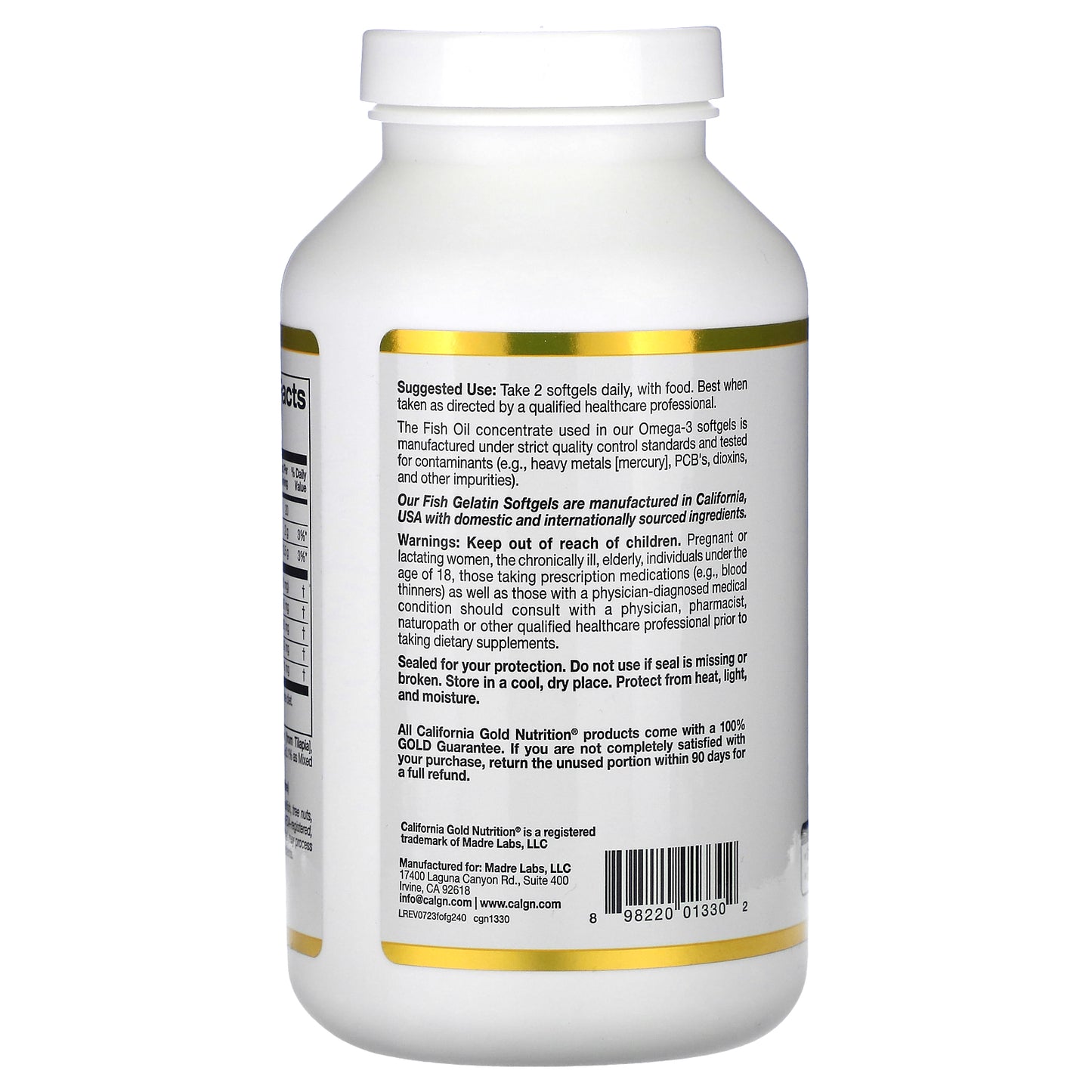 California Gold Nutrition, Omega-3, Premium Fish Oil, 240 Fish Gelatin Softgels