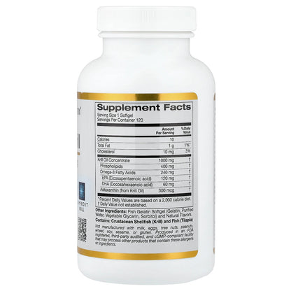 California Gold Nutrition, Antarctic Krill Oil, Omega-3 Phospholipids Complex with Astaxanthin, Natural Strawberry and Lemon, 120 Fish Gelatin Softgels