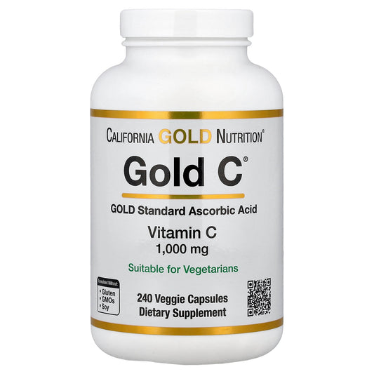 California Gold Nutrition, Gold C®, USP Grade Vitamin C, 1,000 mg, 240 Veggie Capsules