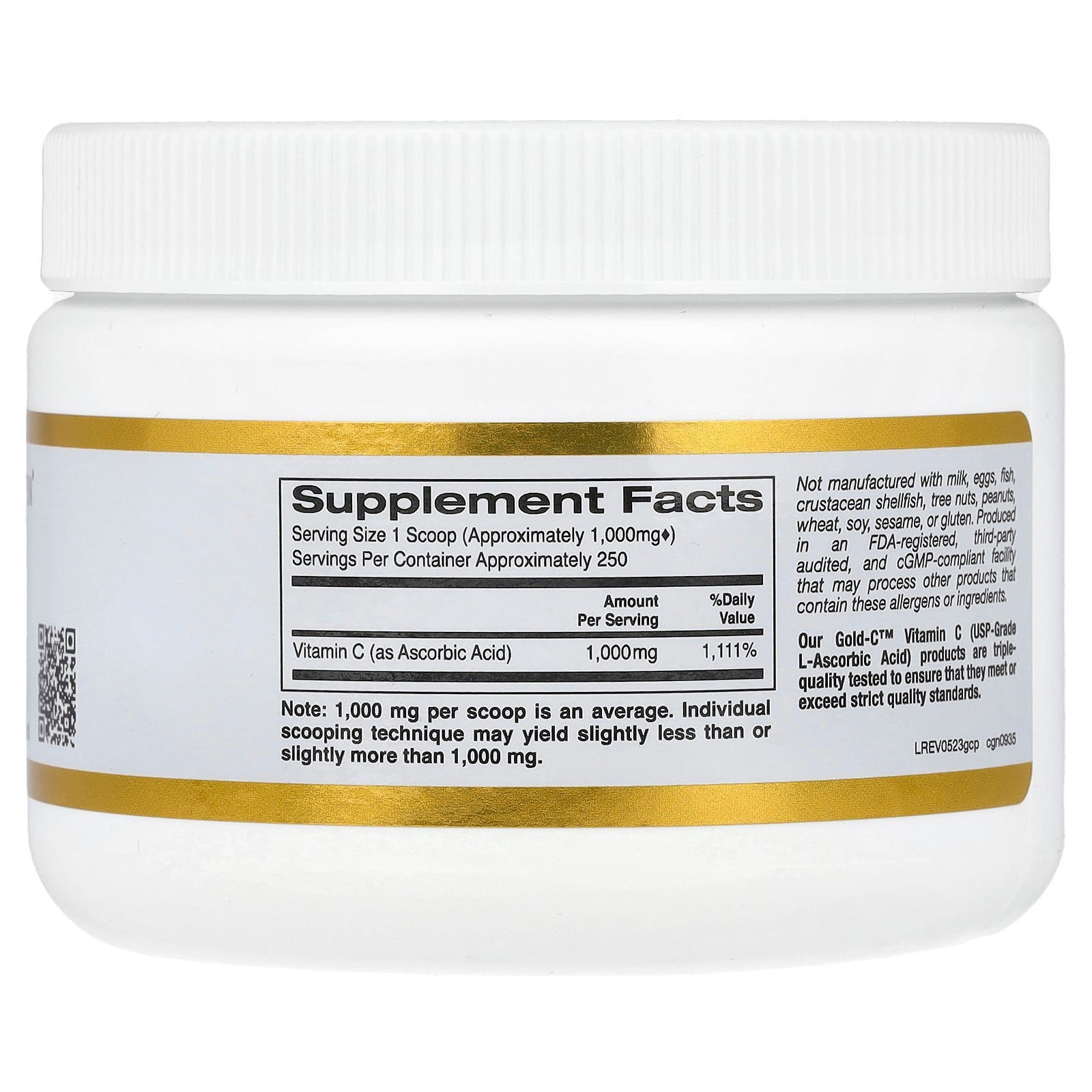 California Gold Nutrition, Gold C Powder, Vitamin C, 1,000