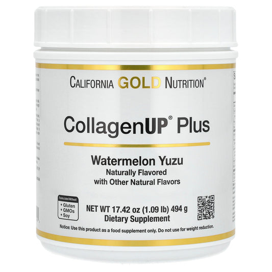 California Gold Nutrition, CollagenUp Plus, Hydrolyzed Marine Collagen Peptides with Fiber and Essential Amino Acids, Watermelon Yuzu, 1.09 lb (494 g)