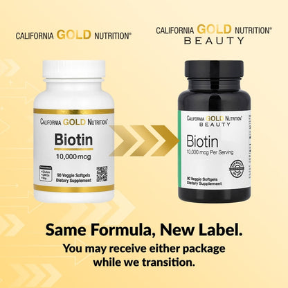 California Gold Nutrition, Biotin, 10,000 mcg, 90 Veggie Softgels