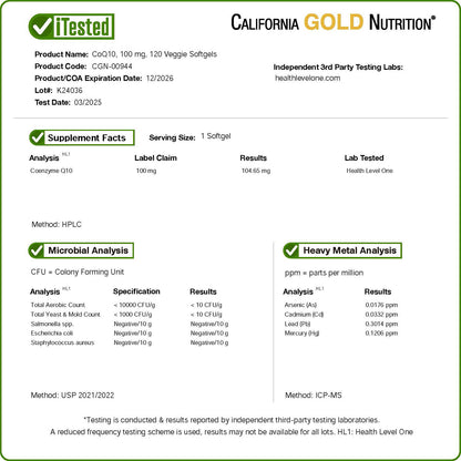 California Gold Nutrition, CoQ10, 100 mg, 120 Veggie Softgels