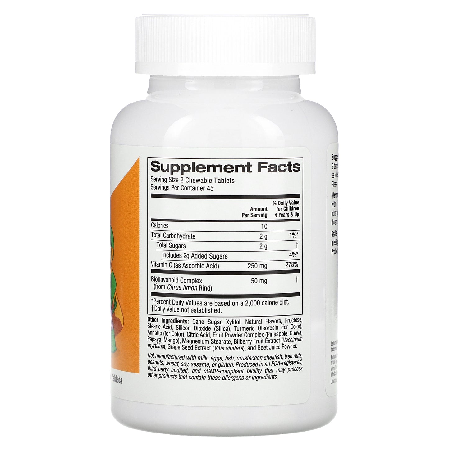 California Gold Nutrition, Chewable Vitamin C with Bioflavonoid Complex for Children, Orange, 90 Vegetarian Tablets