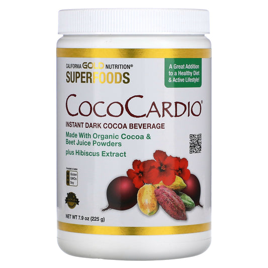 California Gold Nutrition, CocoCardio, Certified Organic Instant Dark Cocoa Beverage with Beet Juice & Hibiscus, 7.93 oz (225 g)