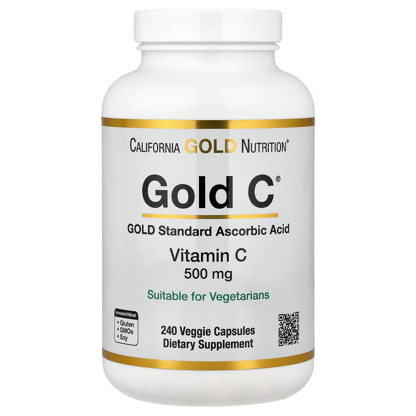 California Gold Nutrition, Gold C®, USP Grade Vitamin C, 500 mg, 240 Veggie Capsules