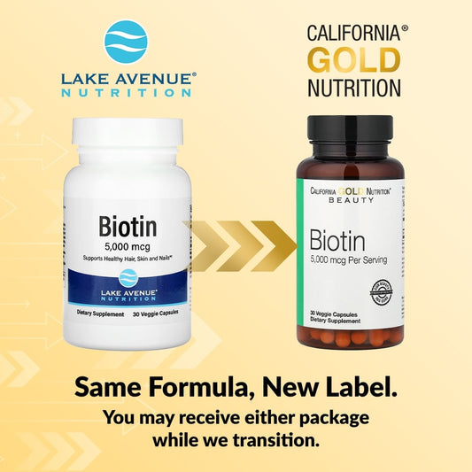 California Gold Nutrition, Biotin, 5,000 mcg, 30 Veggie Capsules