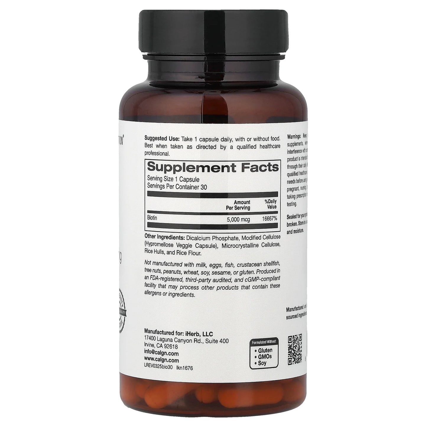 California Gold Nutrition, Biotin, 5,000 mcg, 30 Veggie Capsules