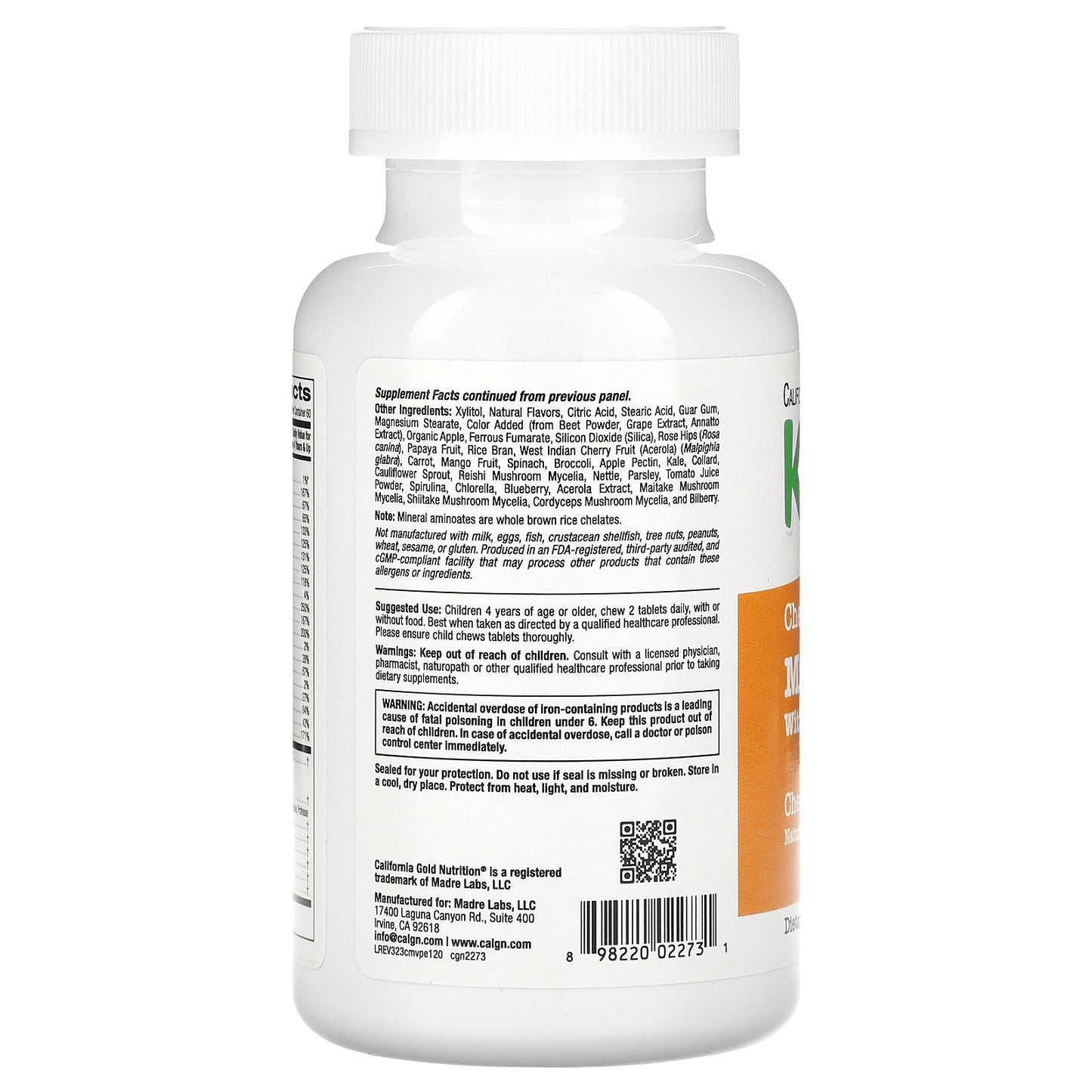 California Gold Nutrition, Chewable Multivitamins with Probiotics, Enzymes, Vitamin A and Vitamin C for Children, Assorted Fruit, 120 Vegetarian Tablets
