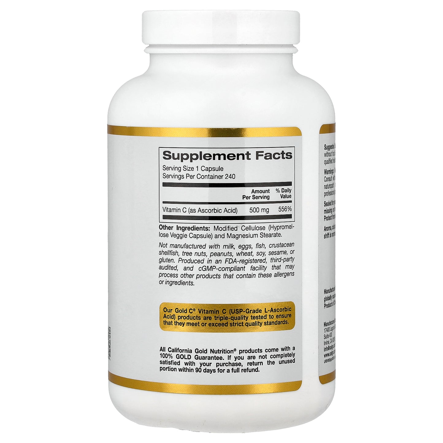 California Gold Nutrition, Gold C®, USP Grade Vitamin C, 500 mg, 240 Veggie Capsules