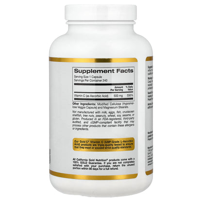 California Gold Nutrition, Gold C®, USP Grade Vitamin C, 500 mg, 240 Veggie Capsules