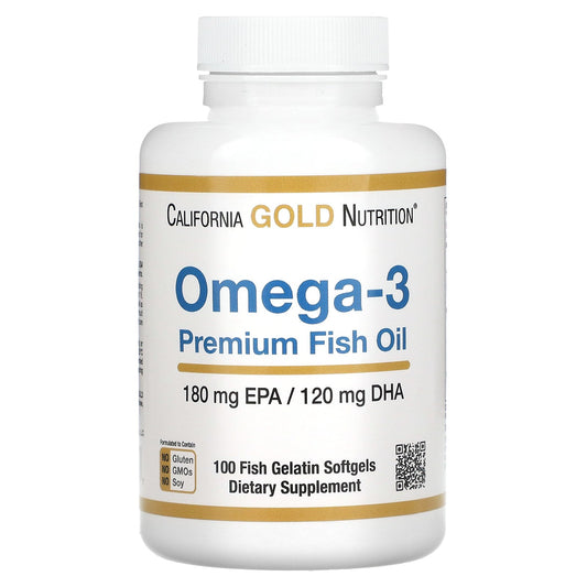 California Gold Nutrition, Omega-3 Premium Fish Oil, 100 Fish Gelatin Softgels