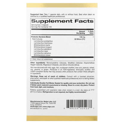 California Gold Nutrition, LactoBif® 30 Probiotics, 30 Billion CFU, 120 Veggie Capsules