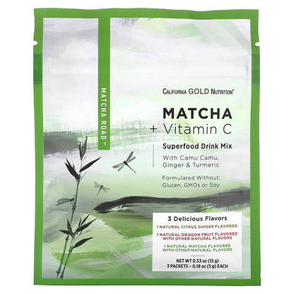 California Gold Nutrition, Matcha Road, Matcha + Vitamin C, Trial Pack, 3 Count