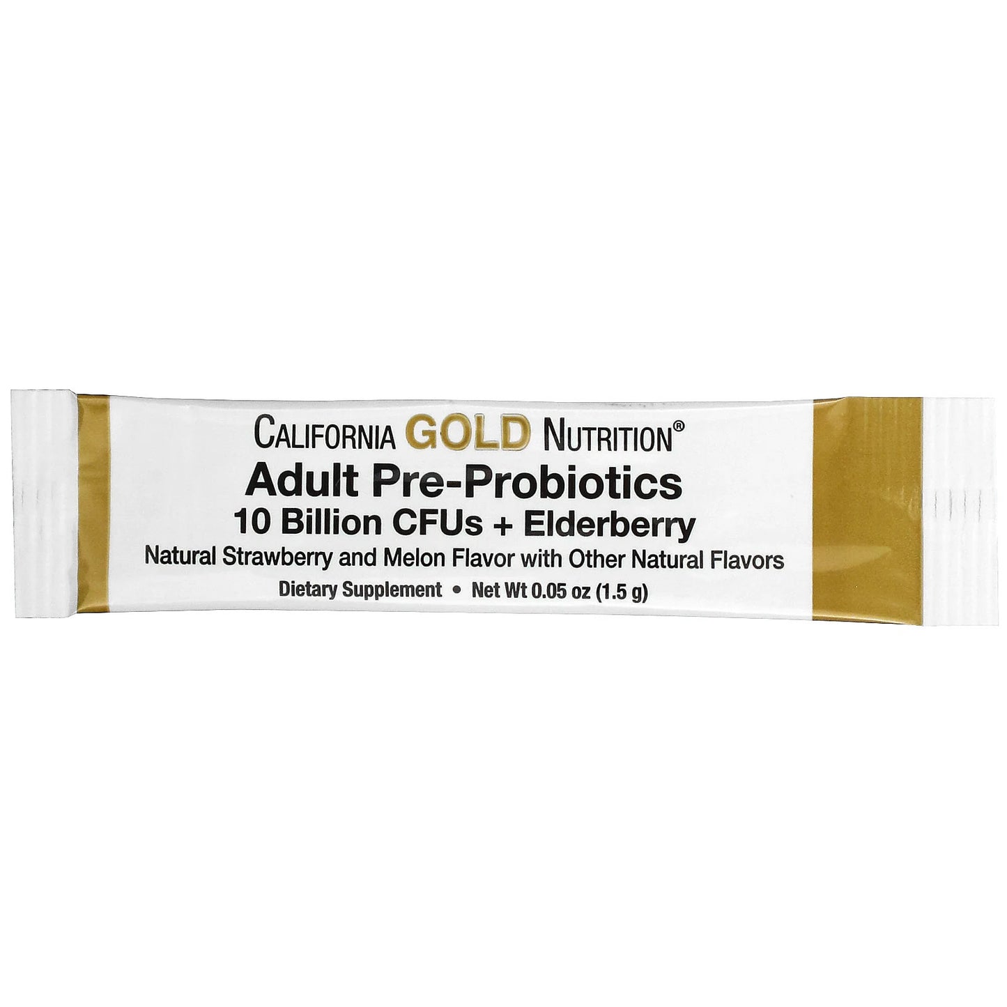 California Gold Nutrition, Adult Pre-Probiotics, 10 Billion CFU + Elderberry, Natural Strawberry & Melon Flavor, 30 Packets, 0.05 oz (1.5 g) Each