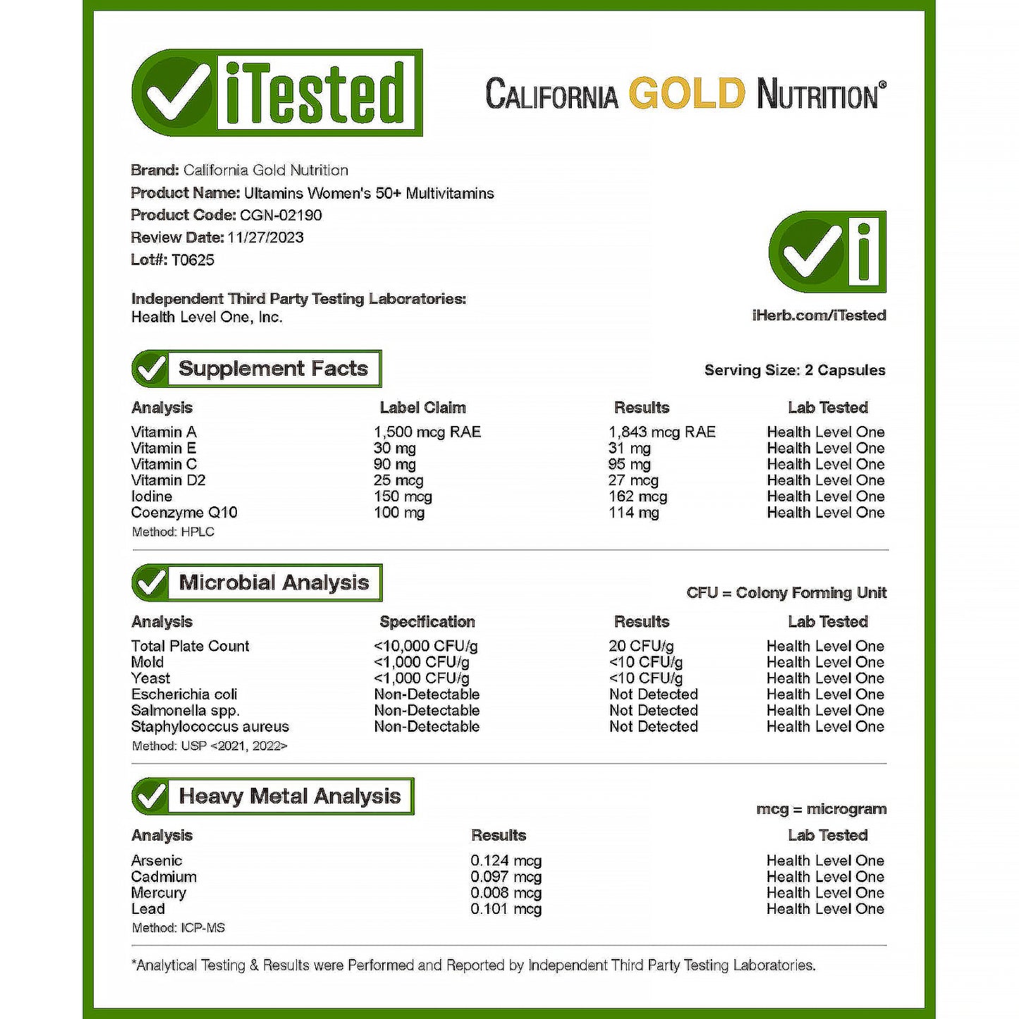 California Gold Nutrition, Ultamins Women's 50+ Multivitamin with CoQ10, Mushrooms, Enzymes, Veggies & Berries, 60 Veggie Capsules