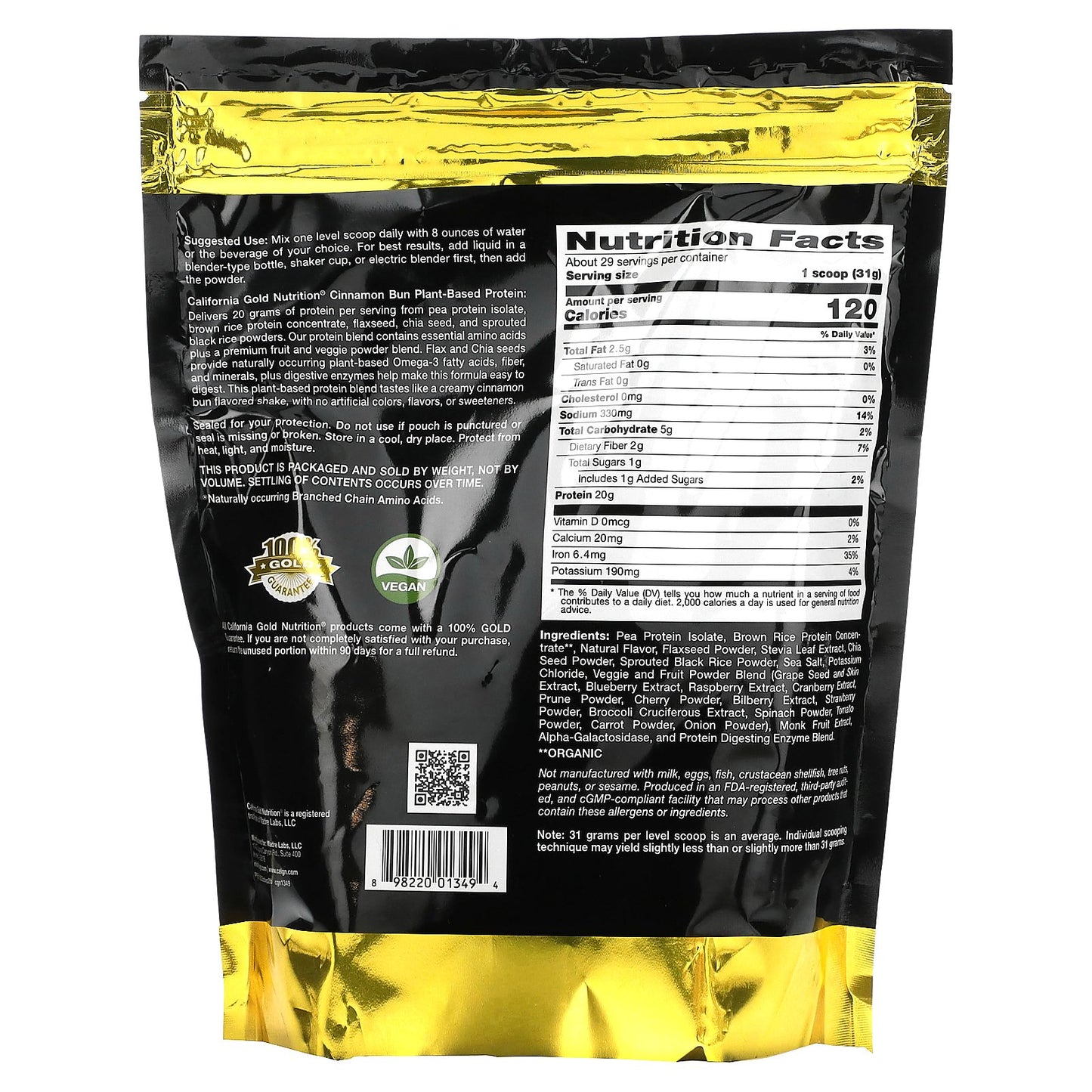 California Gold Nutrition, Sport, Plant-Based Protein, Cinnamon Bun, 2 lb (907 g)