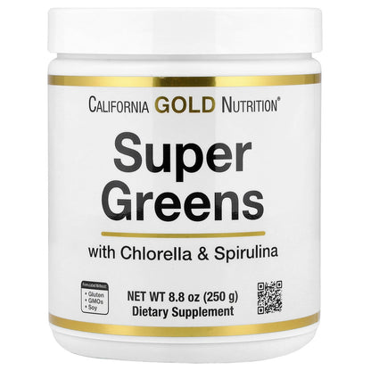 California Gold Nutrition, Super Greens with Spirulina, Chlorella, Kelp, and Apple Pectin, 8.8 oz (250 g)