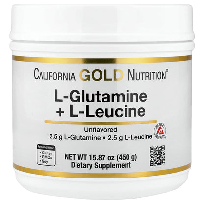 California Gold Nutrition, L-Glutamine + L-Leucine, Unflavored, 15.87 oz (450 g)