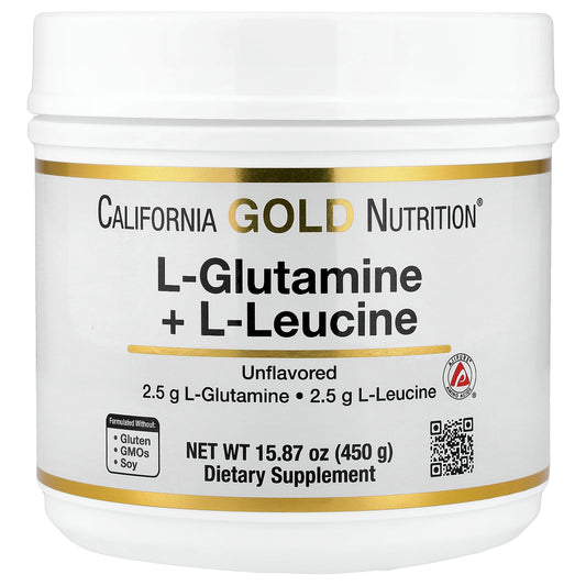 California Gold Nutrition, L-Glutamine + L-Leucine, Unflavored, 15.87 oz (450 g)