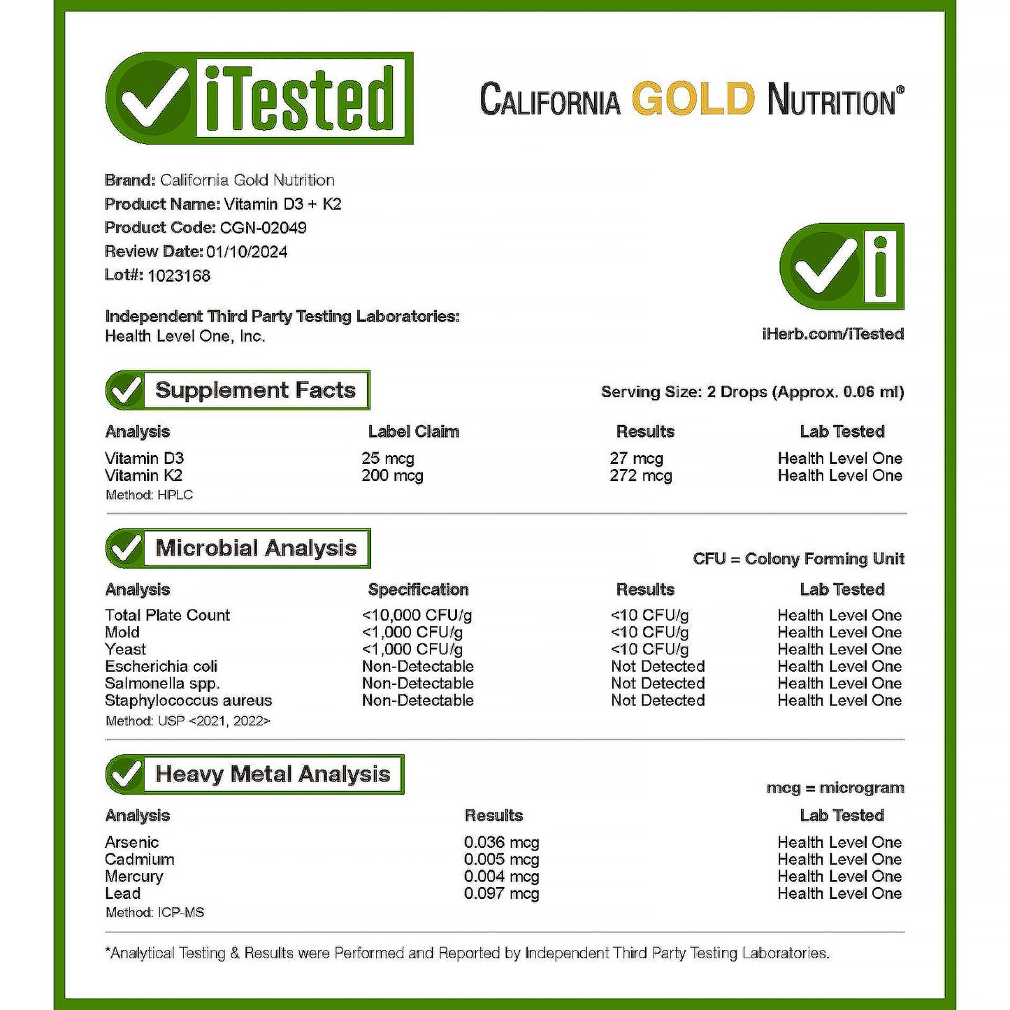 California Gold Nutrition, Vitamin D3 + K2,  25 mcg (1,000 IU), 1 fl oz (30 ml)
