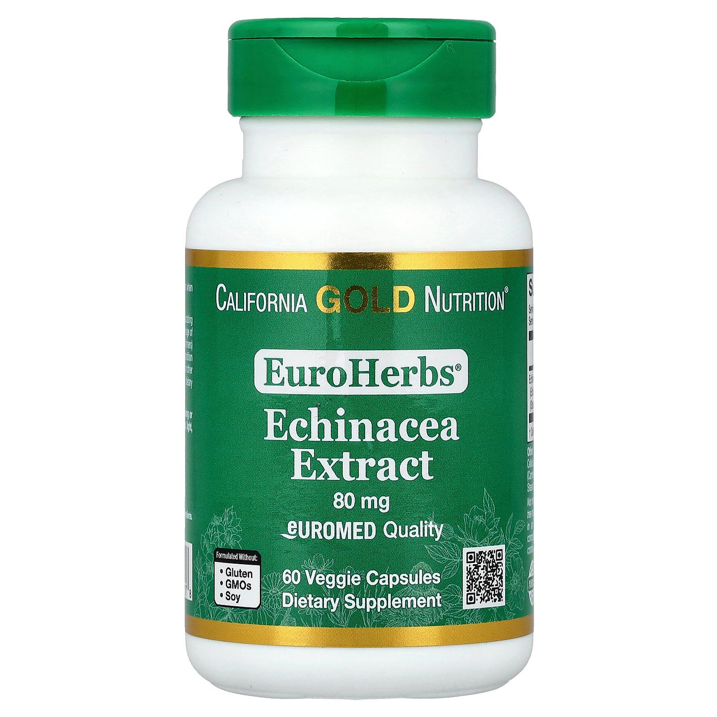 California Gold Nutrition, EuroHerbs®, Echinacea Herb Extract, 80 mg, 60 Veggie Capsules