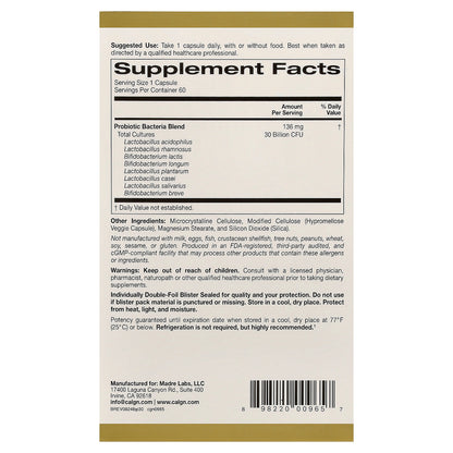 California Gold Nutrition, LactoBif® 30 Probiotics, 30 Billion CFU, 60 Veggie Capsules