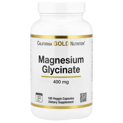 California Gold Nutrition, Magnesium Glycinate, 180 Veggie Capsules (133 mg per Capsule)